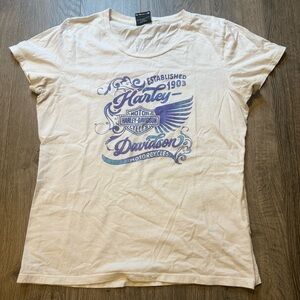 Harley-Davidson Women's M Wing Vibes Crew-Neck Short Sleeve Cotton Tee - White